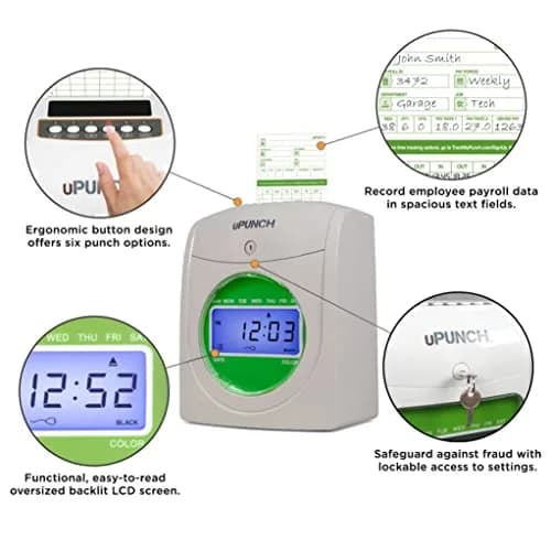 uPunch HN3540 Complete Small Business Start-Up Kit: AutoAlign Time Clock System with 400 Time Cards, 4 Ribbons, and 2 Racks | Accurate Punching & Easy Setup thumbnail 4