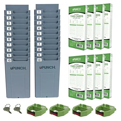 uPunch HN3540 Complete Small Business Start-Up Kit: AutoAlign Time Clock System with 400 Time Cards, 4 Ribbons, and 2 Racks | Accurate Punching & Easy Setup thumbnail 2