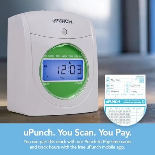 uPunch HN3540 Complete Small Business Start-Up Kit: AutoAlign Time Clock System with 400 Time Cards, 4 Ribbons, and 2 Racks | Accurate Punching & Easy Setup thumbnail 3