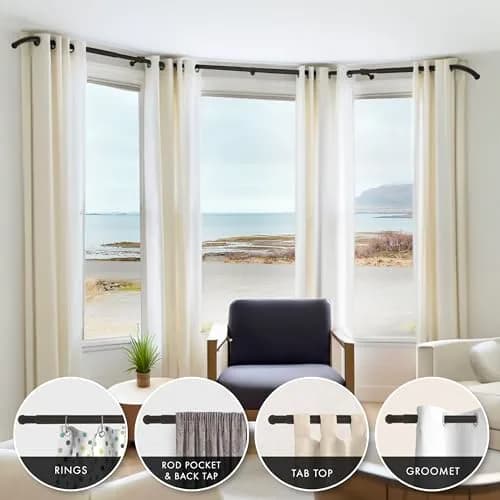 MERIVILLE 1-Inch Diameter Bay Window Curtain Rod Set for Bayview Windows, Oil-Rubbed Bronze | Durable Metal, Extendable, Complete System thumbnail 8