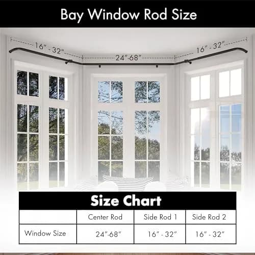 MERIVILLE 1-Inch Diameter Bay Window Curtain Rod Set for Bayview Windows, Oil-Rubbed Bronze | Durable Metal, Extendable, Complete System thumbnail 2