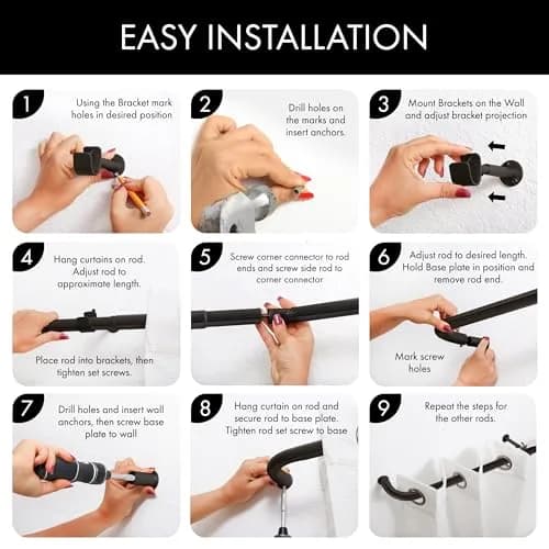 MERIVILLE 1-Inch Diameter Bay Window Curtain Rod Set for Bayview Windows, Oil-Rubbed Bronze | Durable Metal, Extendable, Complete System thumbnail 3