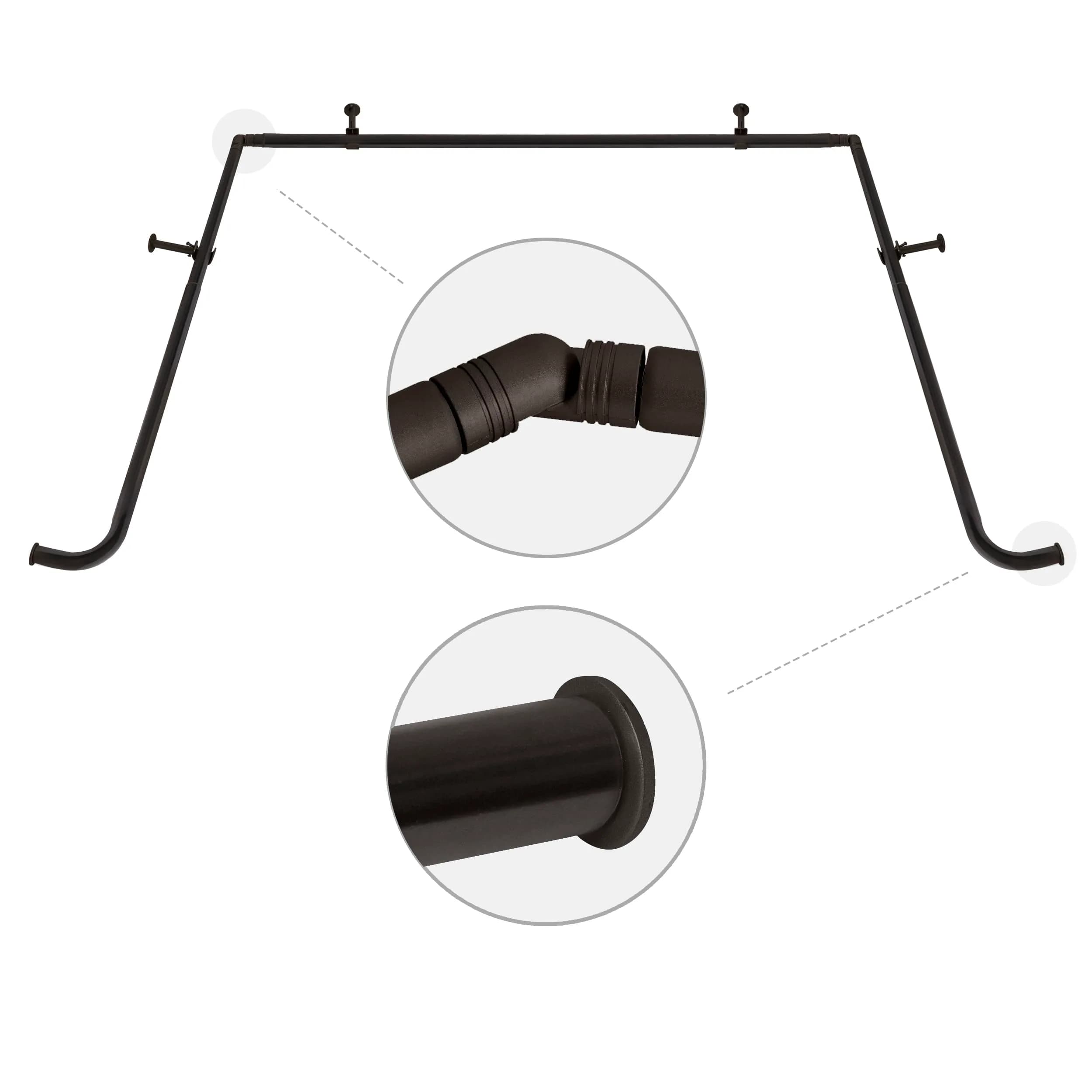 MERIVILLE 1-Inch Diameter Bay Window Curtain Rod Set for Bayview Windows, Oil-Rubbed Bronze | Durable Metal, Extendable, Complete System - main product image