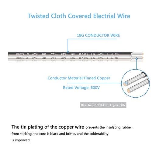 HESSION 32.8ft Twisted Electric Rope Light Cord | Vintage Industrial Lamp Wire thumbnail 2