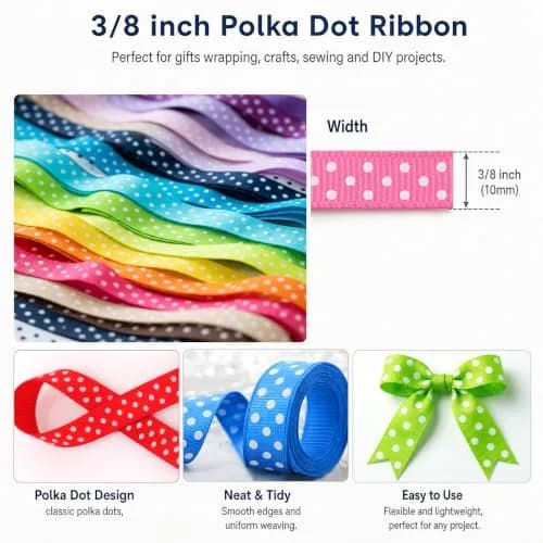 QingHan Polka Dot Grosgrain Ribbon 3/8" (9.5mm) | 40 Yards Assorted Colors for Crafts & Gifts thumbnail 2