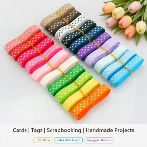 QingHan Polka Dot Grosgrain Ribbon 3/8" (9.5mm) | 40 Yards Assorted Colors for Crafts & Gifts thumbnail 3