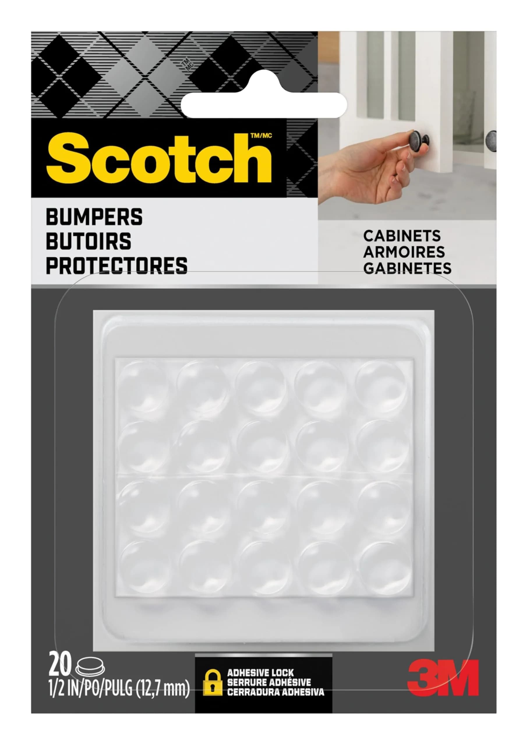 Scotch Clear Adhesive Bumper Pads 20 PCS, Self-Stick Rubber Pads 1/2" Round | Protect Cabinets & Drawers - main product image
