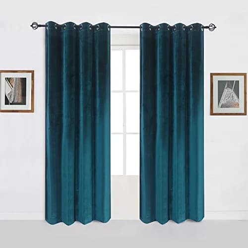 Cherry Home Dark Green Velvet Blackout Curtain Panel 52x108 inches | Energy Efficient Grommet Drapes for Bedroom thumbnail 1