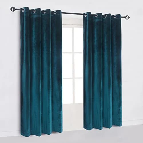 Cherry Home Dark Green Velvet Blackout Curtain Panel 52x108 inches | Energy Efficient Grommet Drapes for Bedroom thumbnail 2