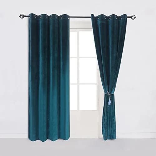 Cherry Home Dark Green Velvet Blackout Curtain Panel 52x108 inches | Energy Efficient Grommet Drapes for Bedroom thumbnail 3