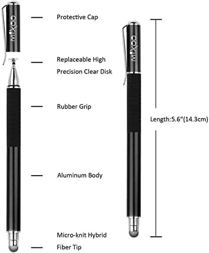 Mixoo 2-in-1 Disc & Fiber Tip Stylus Pen for Touchscreens | Precision Input Pen for iPad, iPhone, Android, Chromebook (Black) thumbnail 5