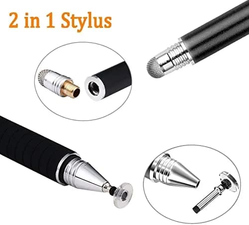 Mixoo 2-in-1 Disc & Fiber Tip Stylus Pen for Touchscreens | Precision Input Pen for iPad, iPhone, Android, Chromebook (Black) thumbnail 2