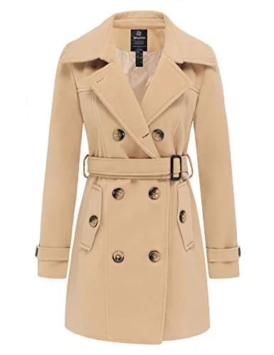wantdo Women’s Double Breasted Pea Coat Khaki S | Windproof & Stylish Winter Coat thumbnail 1