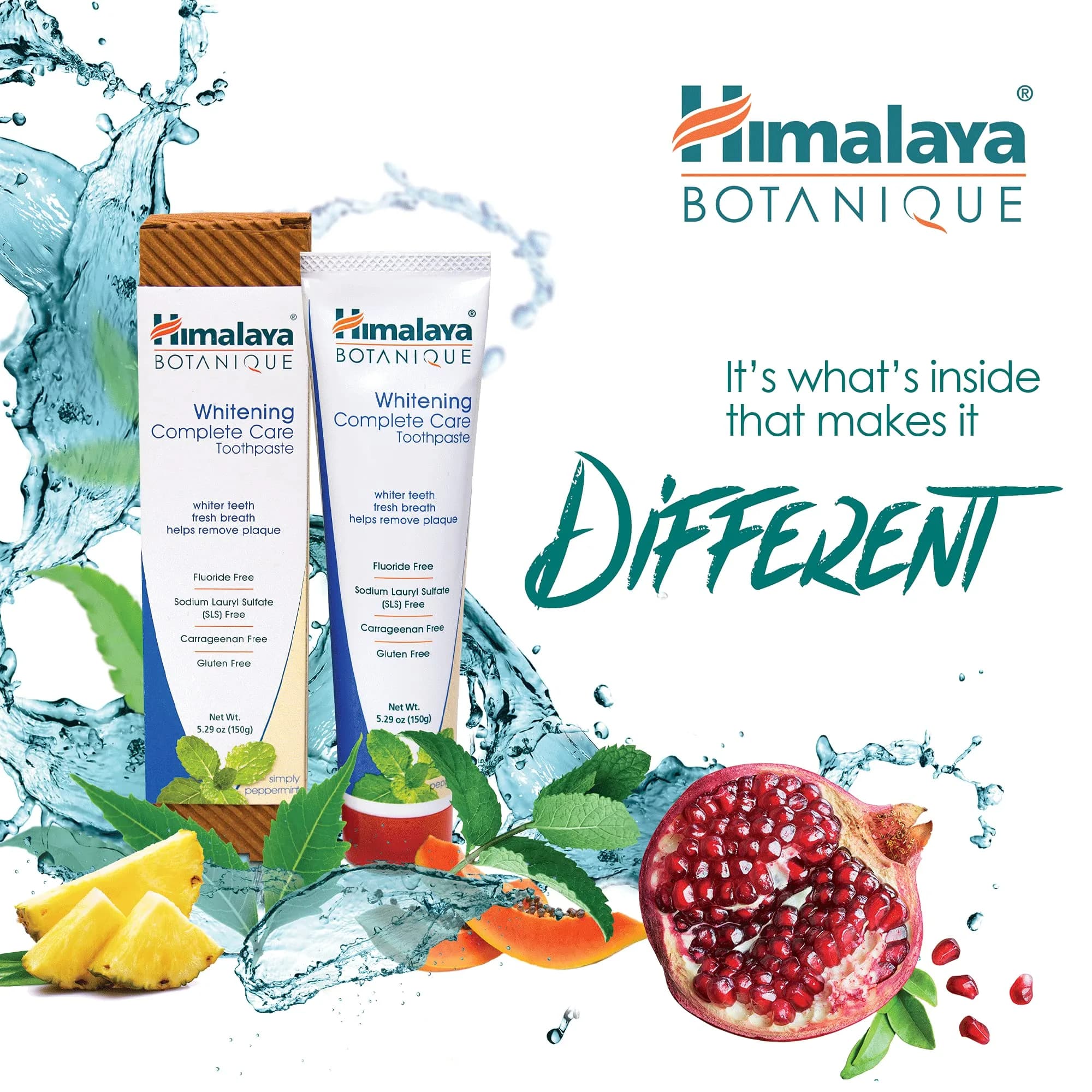Himalaya Botanique Whitening Complete Care Toothpaste Peppermint 5.29oz (156ml) 4-Pack | Fluoride-Free Whitening & Plaque Control - view 4