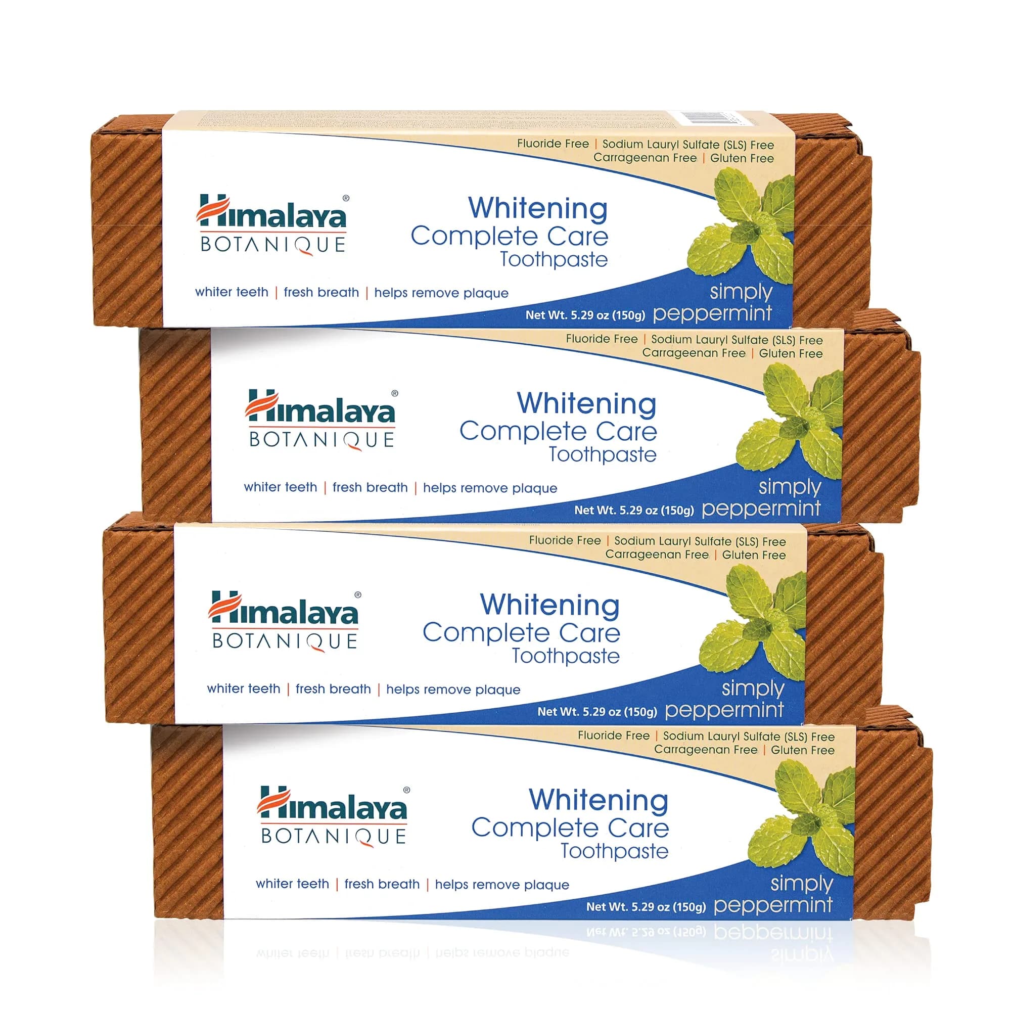 Himalaya Botanique Whitening Complete Care Toothpaste Peppermint 5.29oz (156ml) 4-Pack | Fluoride-Free Whitening & Plaque Control - main product image