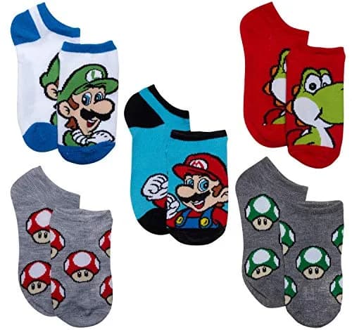 Nintendo Super Mario 5 Pack No Show Socks | No Bunching, Breathable Polyester Blend, Fun Character Design thumbnail 1