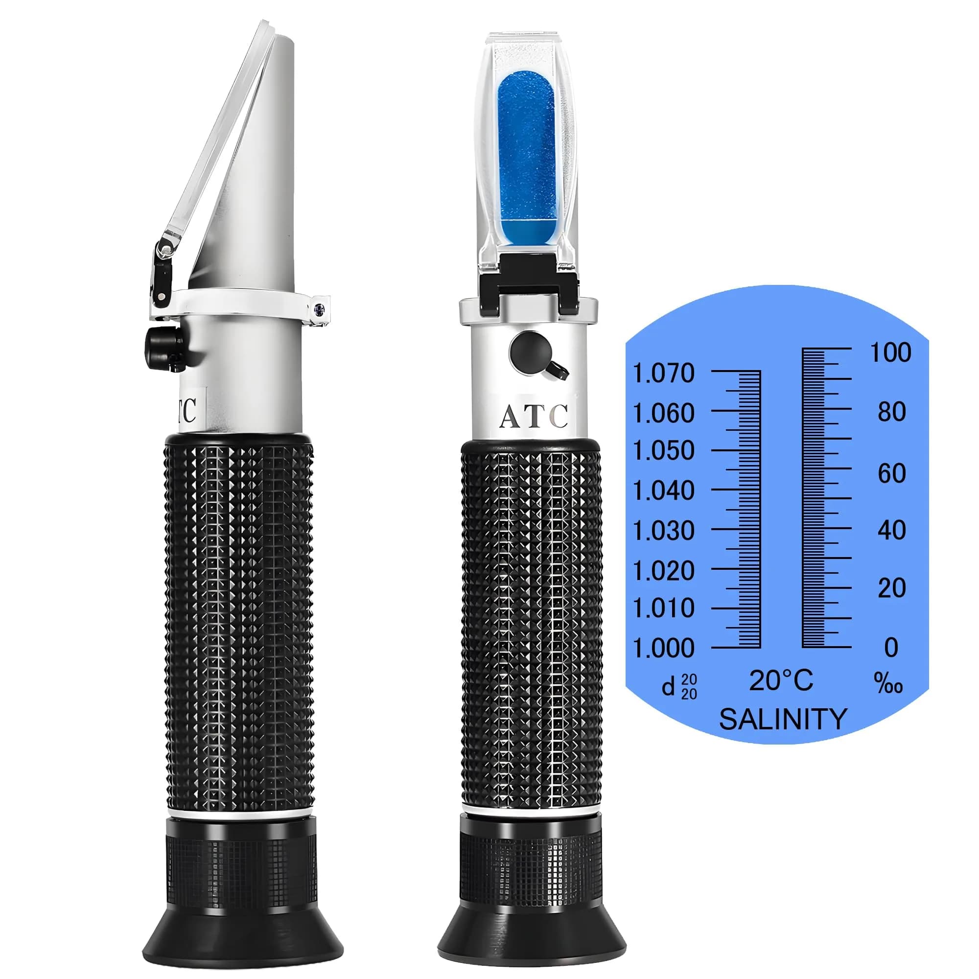 V·RESOURCING Seawater Salinity Refractometer 0-100ppt & 1.000-1.070 Specific Gravity Tester | Automatic Temperature Compensation — Seawater Salinity Refractometer