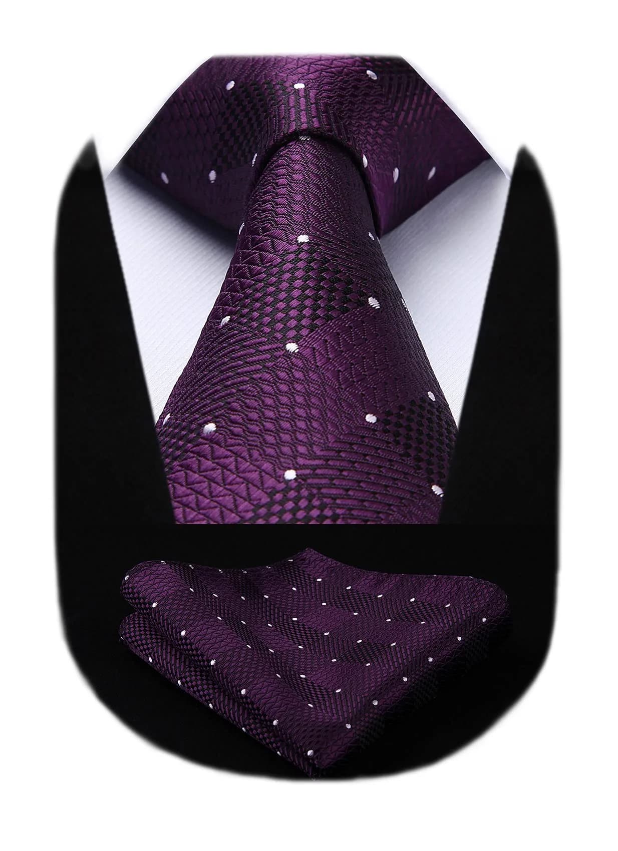HISDERN Men's Ties Purple Tie Pocket Square Set 63'' | Classic Silk Formal