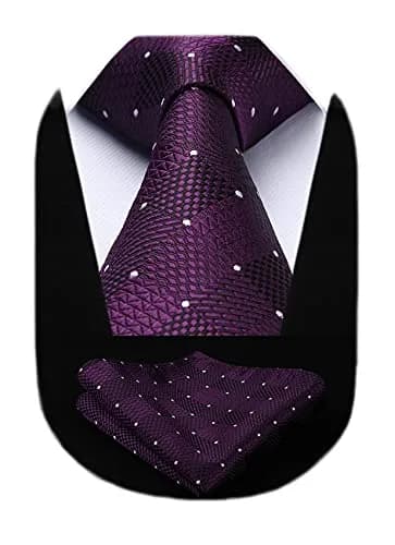 HISDERN Men's Ties Purple Tie Pocket Square Set 63'' | Classic Silk Formal thumbnail 1