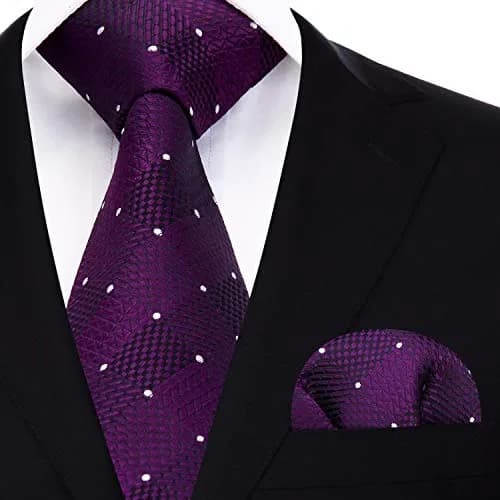HISDERN Men's Ties Purple Tie Pocket Square Set 63'' | Classic Silk Formal thumbnail 2