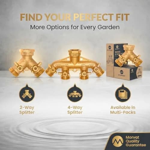 Morvat Brass Heavy-Duty Garden Hose Water Splitter | LEAD-FREE 2-Way Y Splitter for Water Spigot & Faucet | Manifold Connector ON/OFF Valves with Comfort Grip, 3 Washers & Teflon Tape thumbnail 5