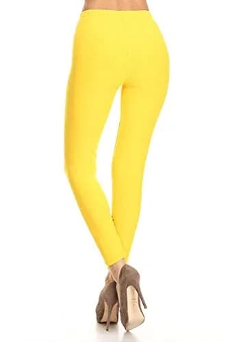 Leggings Depot Womens 1" Waistband High Waisted Solid Leggings Pants (Full Length, Yellow, One Size) thumbnail 4
