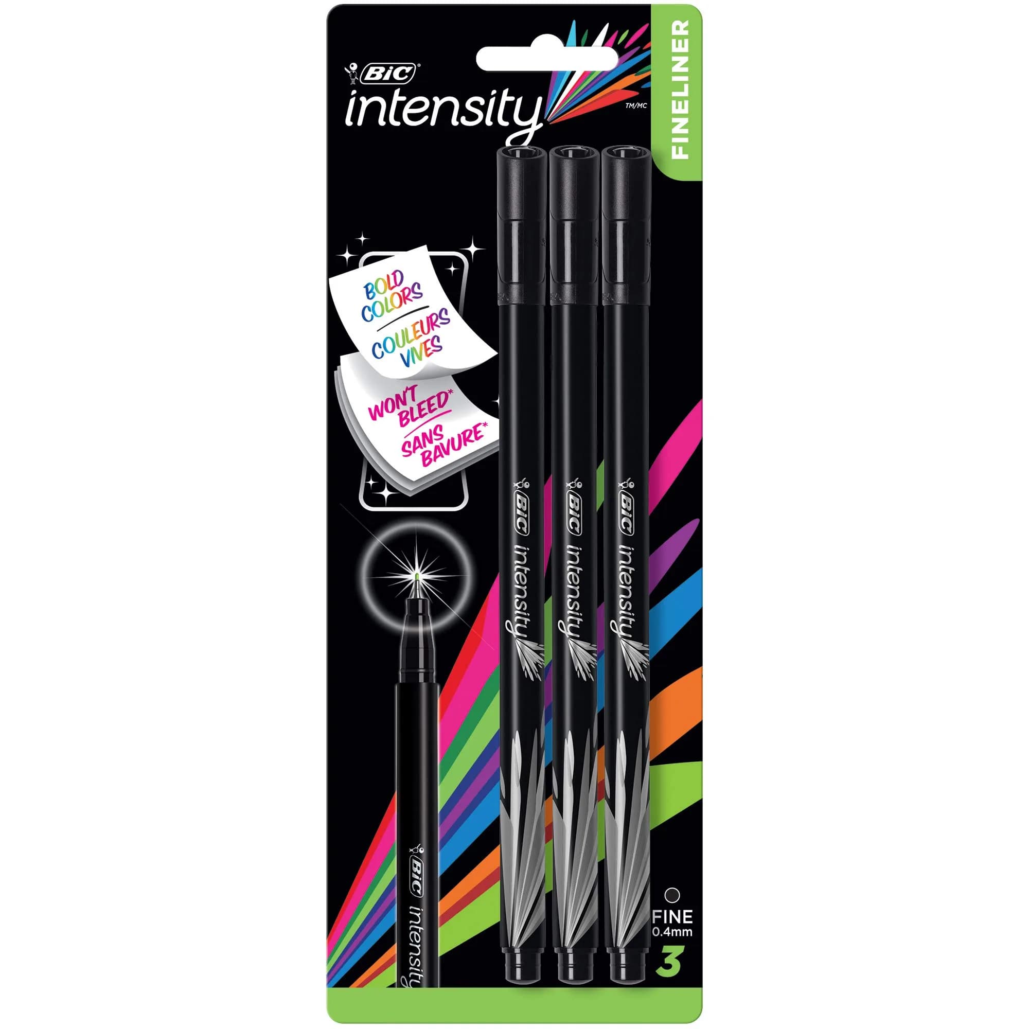 BIC Fineliner Marker Pen Set (3) | Precise 0.4mm Fine Tip for Writing & Art — Black,Blue,Gray,Green,Orange,Purple