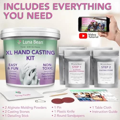 Luna Bean XL Hand Casting Kit for Family - Extra Large Mold, Up to 6 Hands | Family Keepsake thumbnail 6