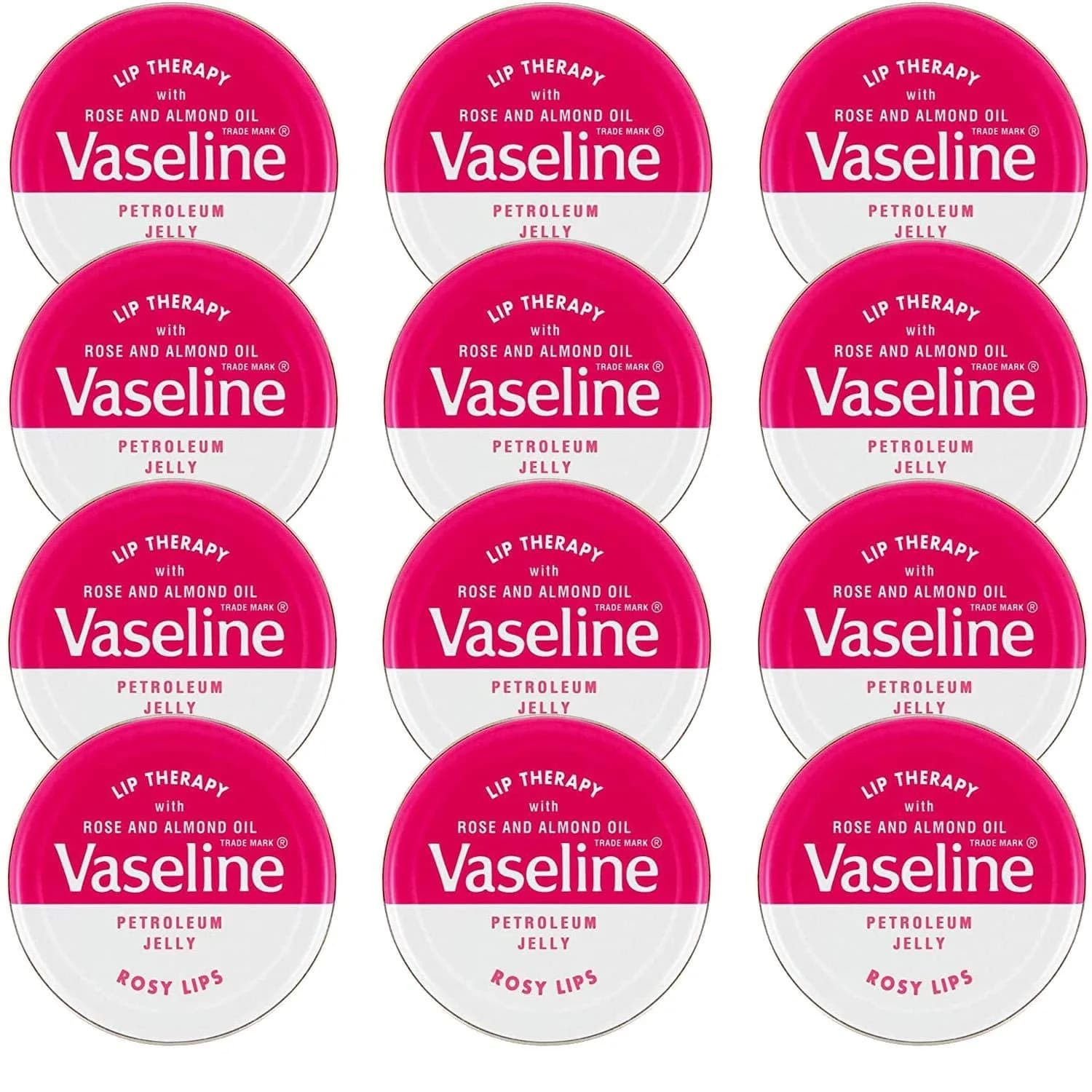 Vaseline Rosy Lips Lip Balm Tin, 0.7 Oz (Pack of 12) - For Soft, Pink-Tinted Lips - main product image