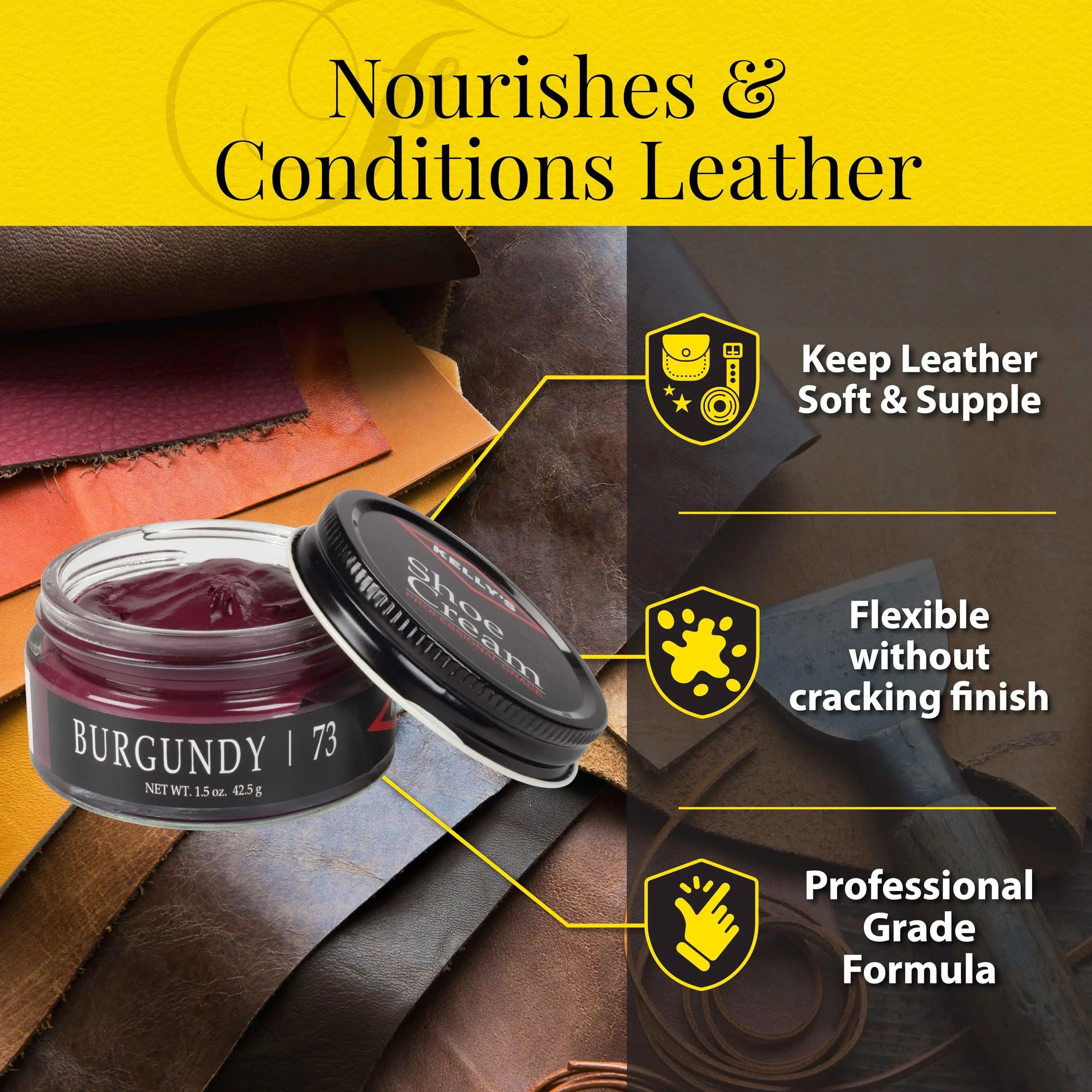 Kelly's Burgundy Shoe Polish Cream 45ml (1.5 oz) | Professional Leather Care - view 5