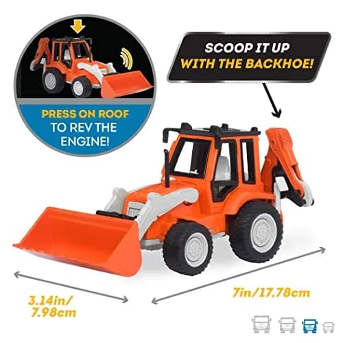 Driven by Battat Backhoe Loader Toy 7-Inch | Realistic Construction Vehicle with Lights & Sounds for Kids 3+ thumbnail 2