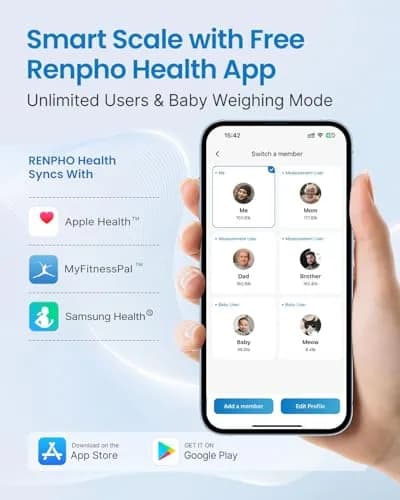 RENPHO Smart Body Fat Scale 28cm (11") | Measures 13 Metrics, Syncs with App, White thumbnail 4
