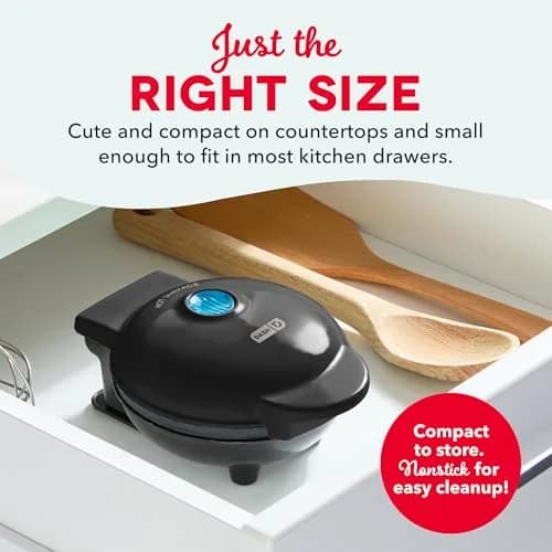 Dash Mini Waffle Maker Black 4-Inch (10.16 cm) | Makes Perfect Waffles Fast thumbnail 4