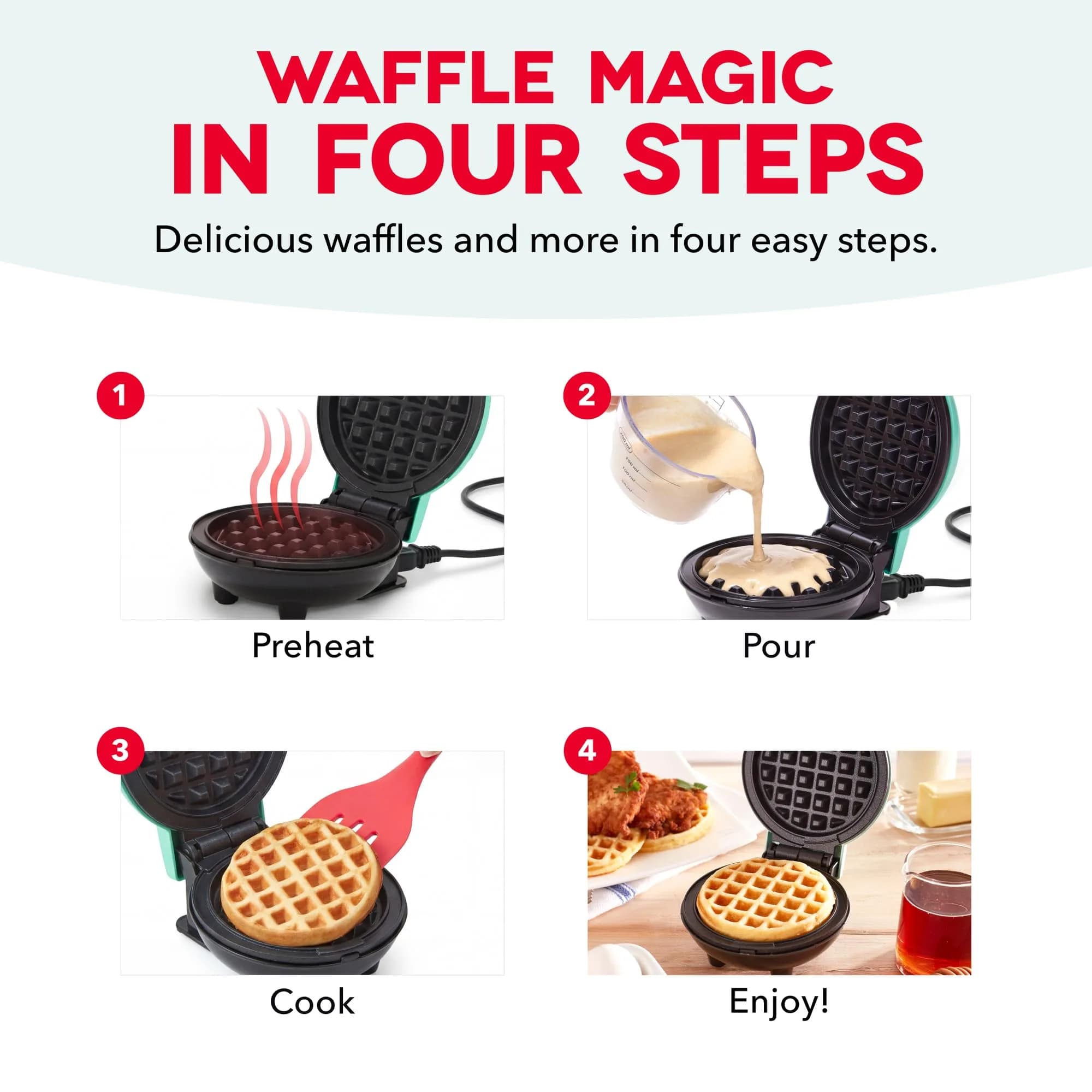 Dash Mini Waffle Maker Black 4-Inch (10.16 cm) | Makes Perfect Waffles Fast - view 6