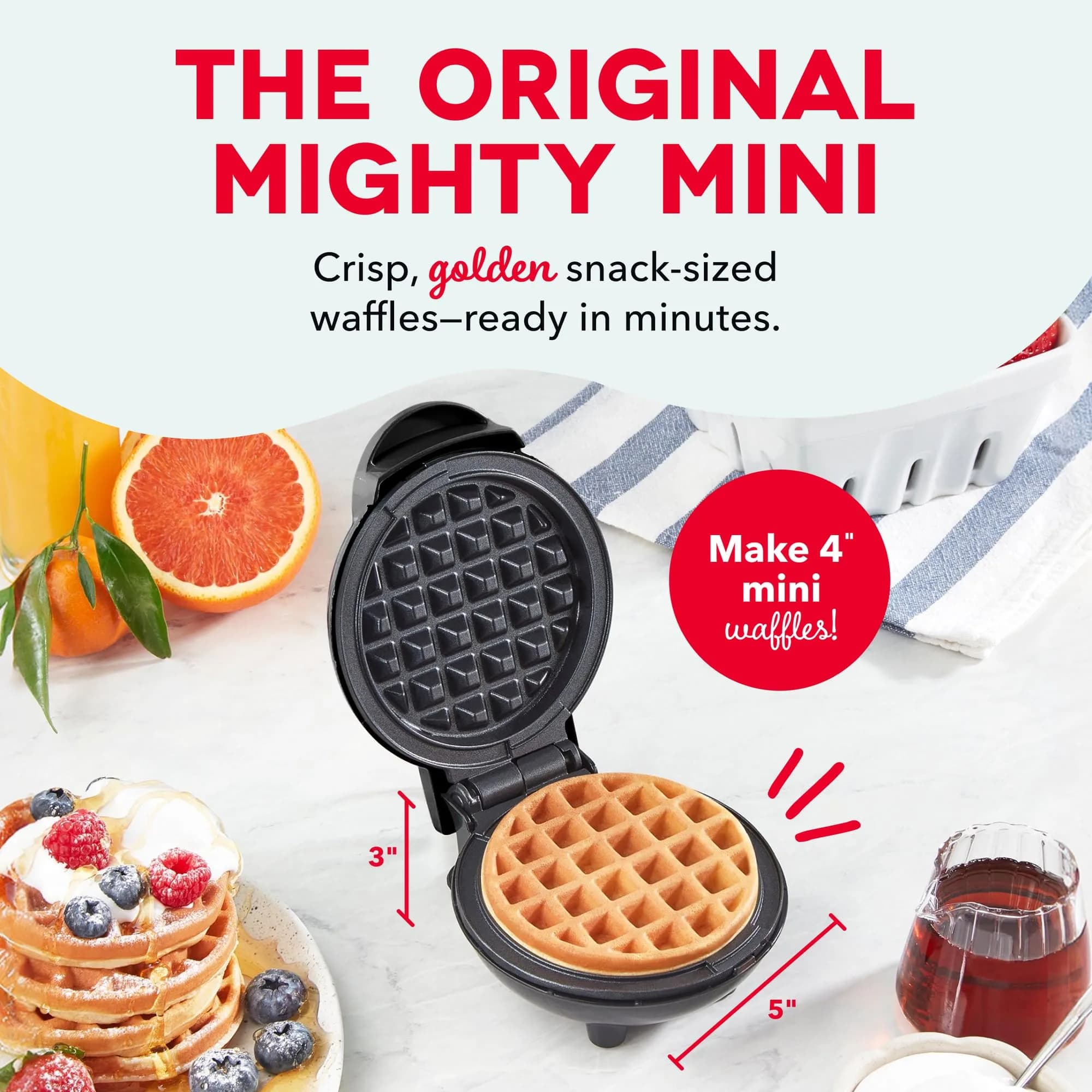 Dash Mini Waffle Maker Black 4-Inch (10.16 cm) | Makes Perfect Waffles Fast - view 2