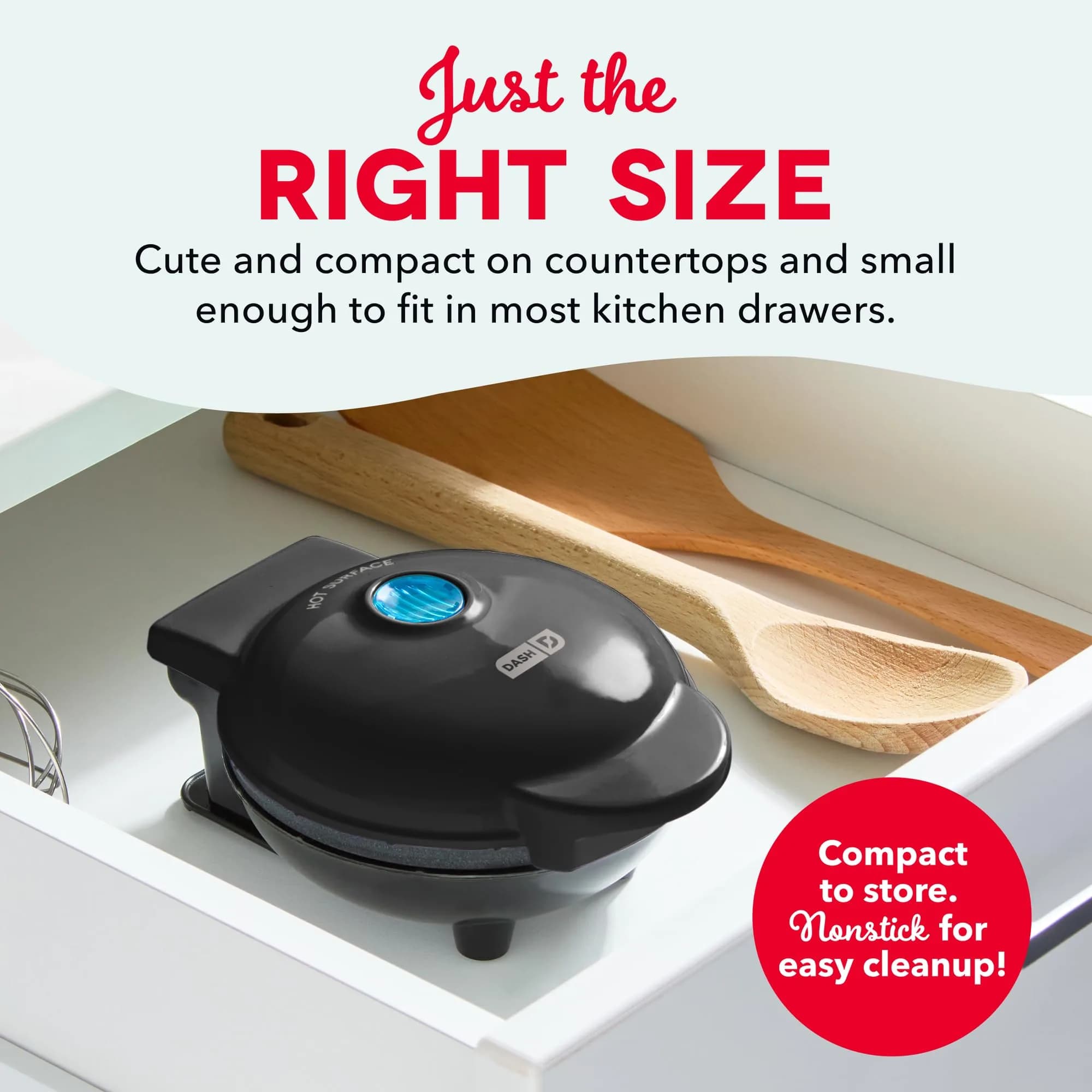 Dash Mini Waffle Maker Black 4-Inch (10.16 cm) | Makes Perfect Waffles Fast - view 4