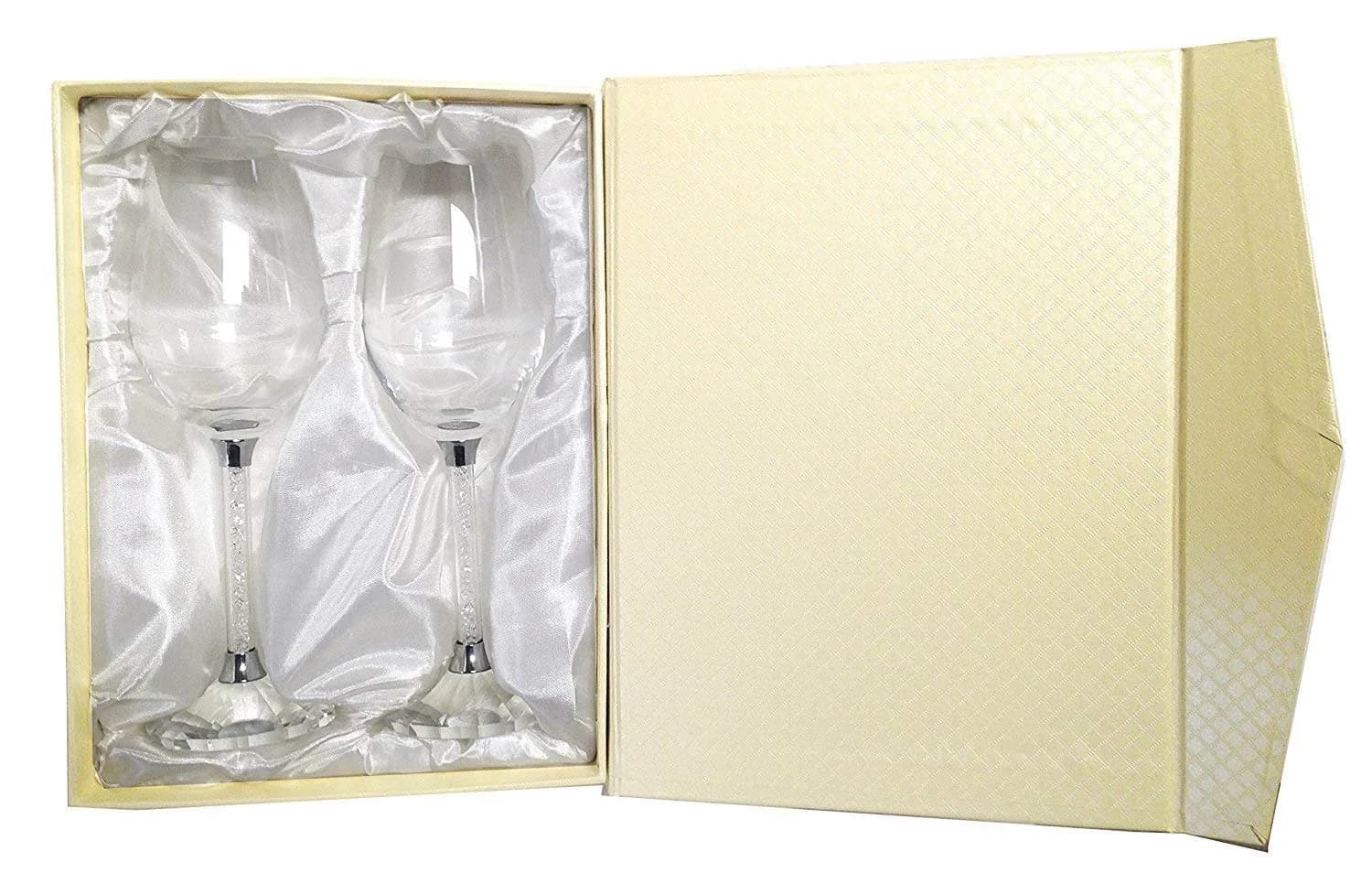 Amlong Crystal Wine Glass with Crystal Diamond Stem | Elegant 12 oz Set of 2 for Celebrations & Gifts — Clear