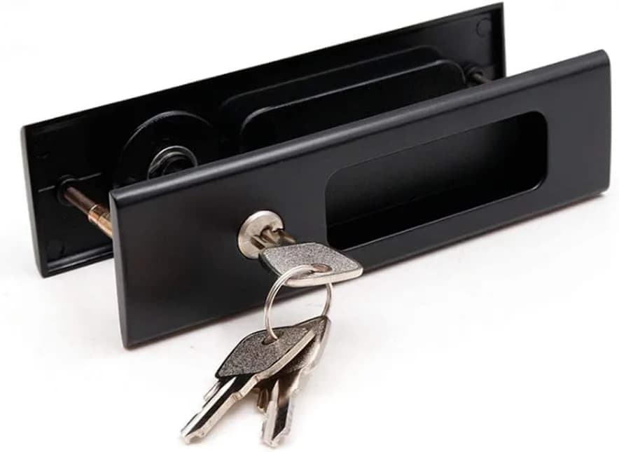 CCJH Matte Black Pocket Door Lock Hardware with Key, Zinc Alloy L-Shaped Latch 160mm x 45mm | Modern Interior Privacy Furniture Hardware thumbnail 4