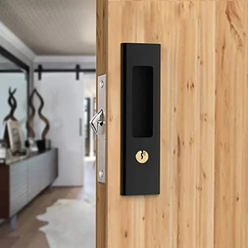 CCJH Matte Black Pocket Door Lock Hardware with Key, Zinc Alloy L-Shaped Latch 160mm x 45mm | Modern Interior Privacy Furniture Hardware thumbnail 1