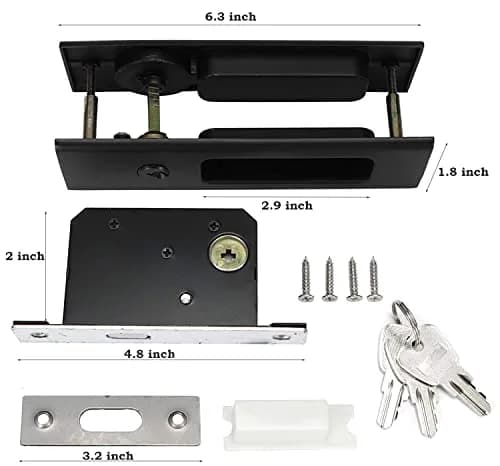 CCJH Matte Black Pocket Door Lock Hardware with Key, Zinc Alloy L-Shaped Latch 160mm x 45mm | Modern Interior Privacy Furniture Hardware thumbnail 2