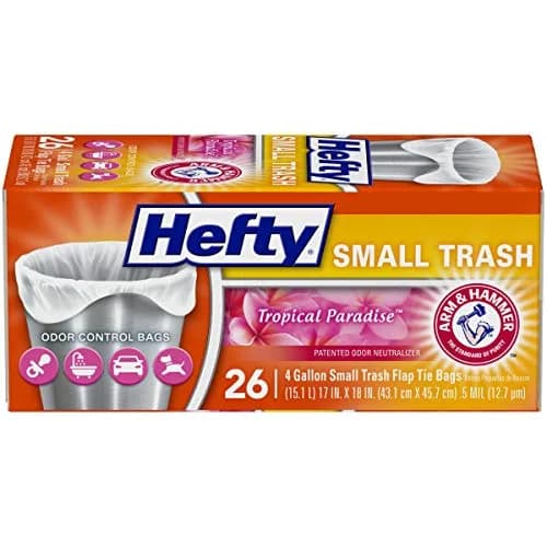 Hefty Small Garbage Bags, Flap Tie, Tropical Paradise Scent, 4 Gallon, 26 Count | Odor Neutralizer thumbnail 1