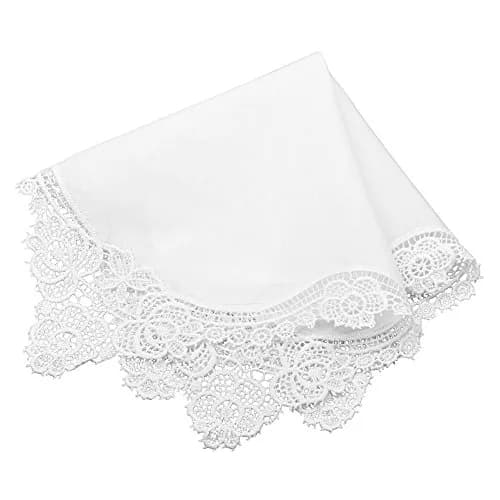 Milesky White Wedding Handkerchief Pure Cotton with Crochet Lace 30cm (11.5") | Keepsake Quality thumbnail 1