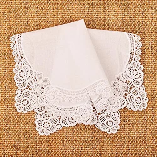 Milesky White Wedding Handkerchief Pure Cotton with Crochet Lace 30cm (11.5") | Keepsake Quality thumbnail 4
