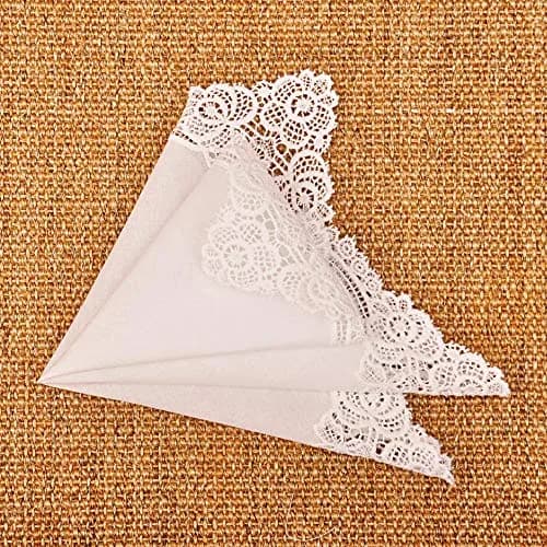 Milesky White Wedding Handkerchief Pure Cotton with Crochet Lace 30cm (11.5") | Keepsake Quality thumbnail 5