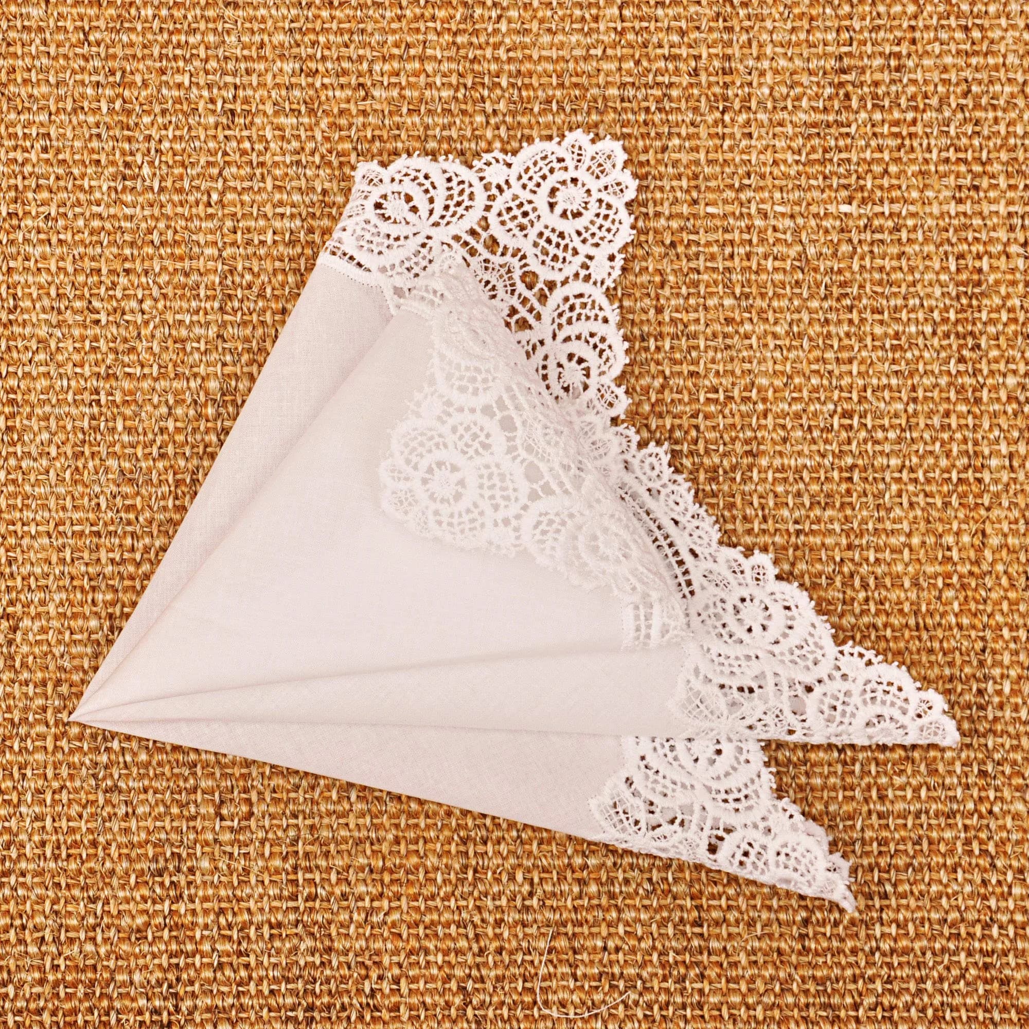 Milesky White Wedding Handkerchief Pure Cotton with Crochet Lace 30cm (11.5") | Keepsake Quality - view 5