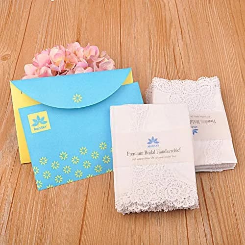 Milesky White Wedding Handkerchief Pure Cotton with Crochet Lace 30cm (11.5") | Keepsake Quality thumbnail 7