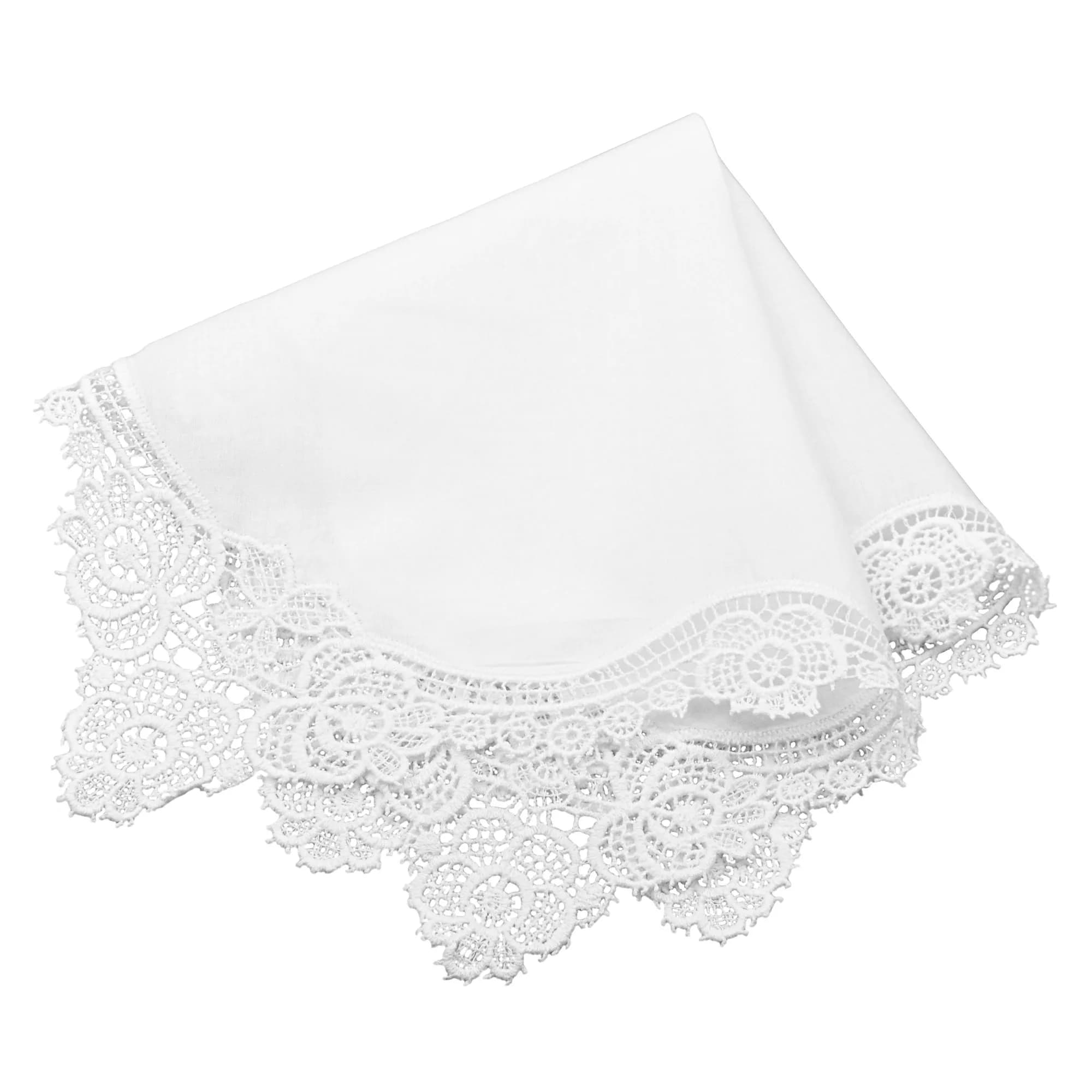 Milesky White Wedding Handkerchief Pure Cotton with Crochet Lace 30cm (11.5") | Keepsake Quality - main product image