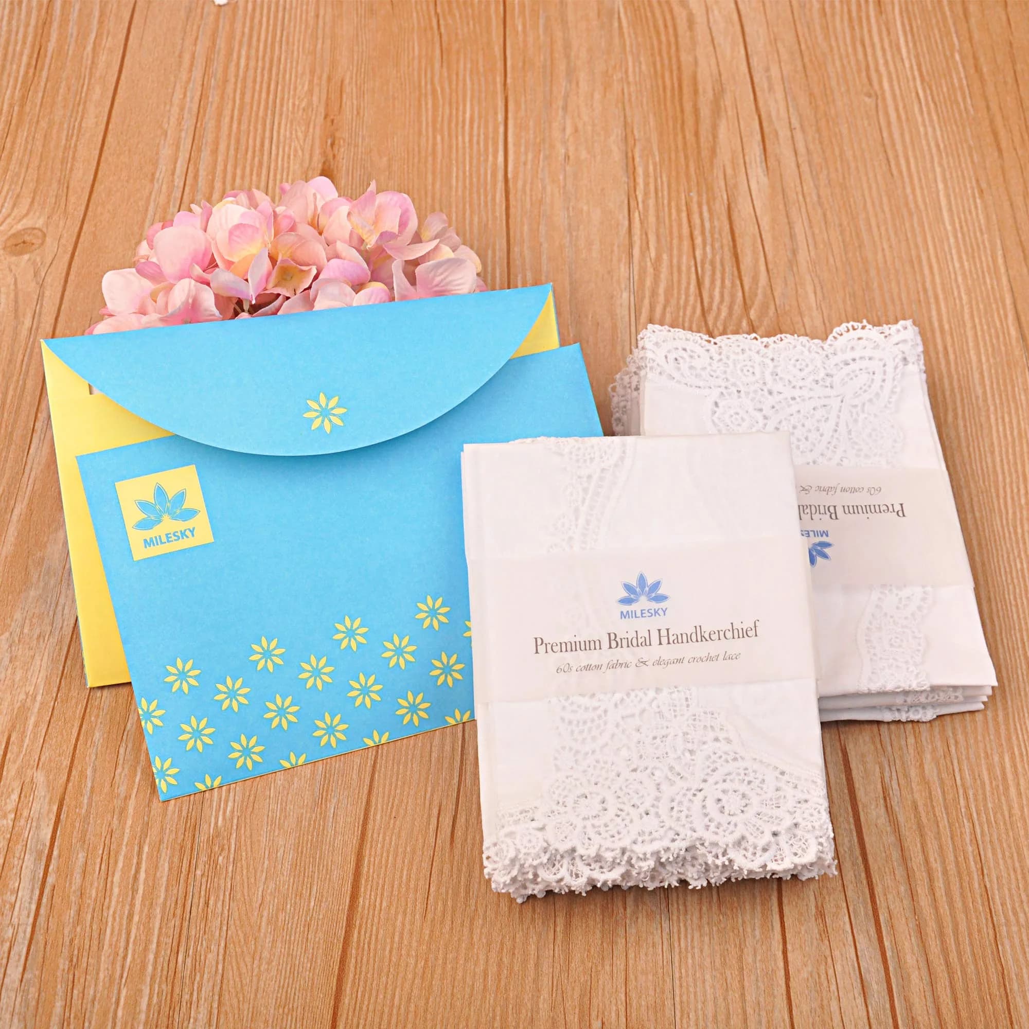 Milesky White Wedding Handkerchief Pure Cotton with Crochet Lace 30cm (11.5") | Keepsake Quality - view 7