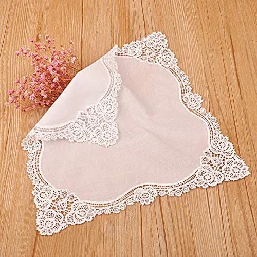 Milesky White Wedding Handkerchief Pure Cotton with Crochet Lace 30cm (11.5") | Keepsake Quality thumbnail 2
