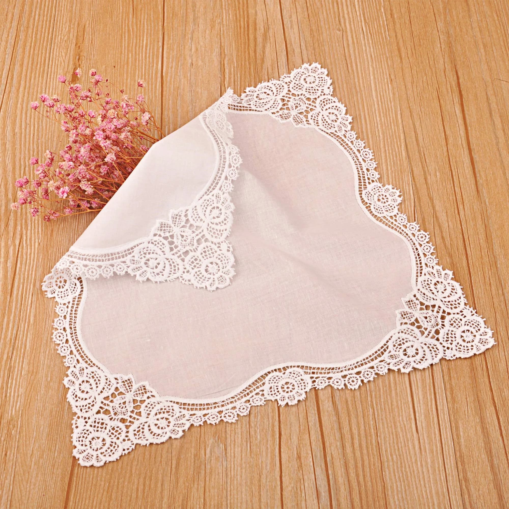 Milesky White Wedding Handkerchief Pure Cotton with Crochet Lace 30cm (11.5") | Keepsake Quality - view 2